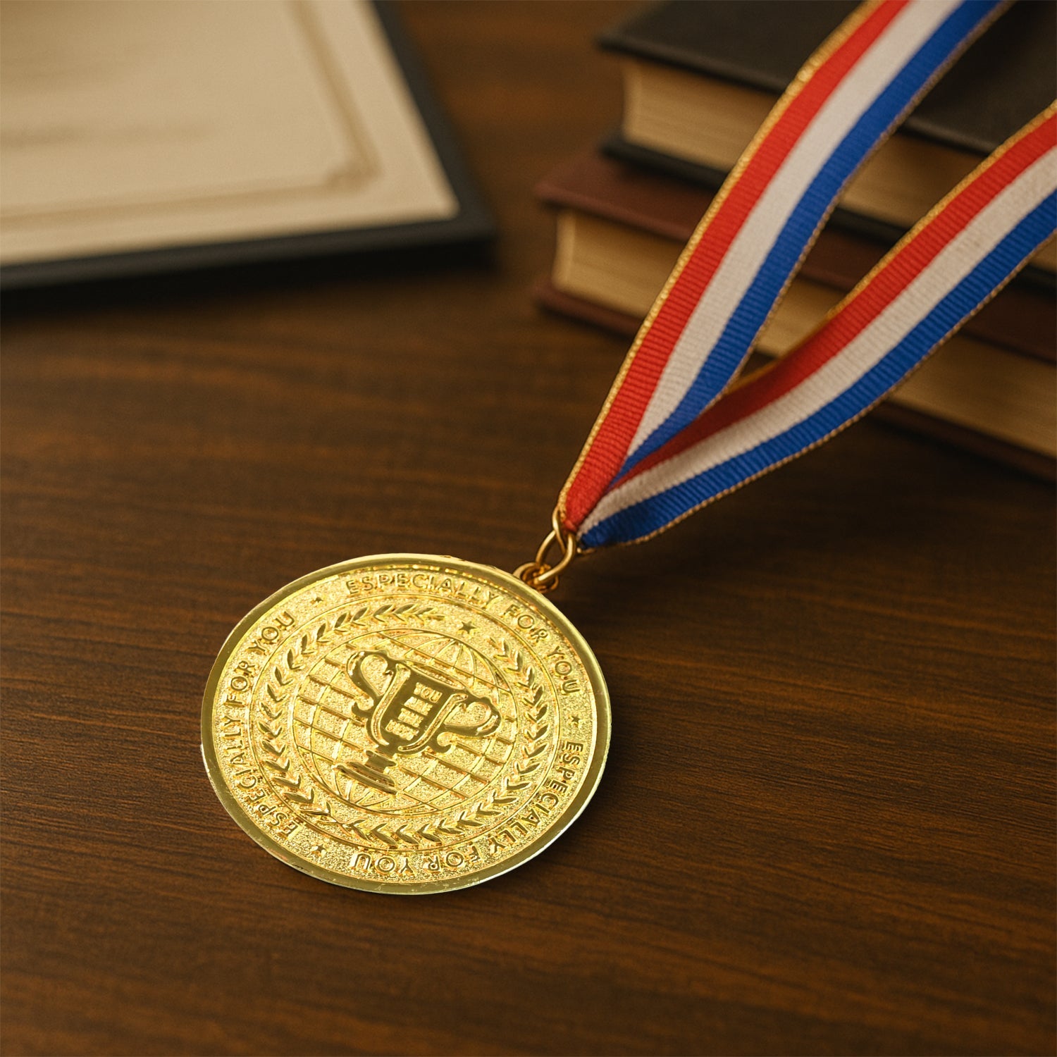 Gold Metal Medal with Tricolor Ribbon (1 Pc) Gold Metal Medal with Tricolor Ribbon (1 Pc)